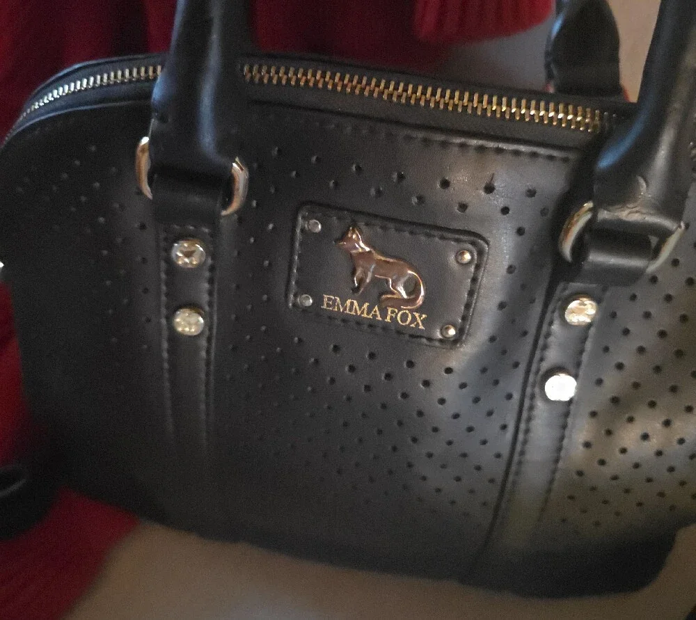 Emma Fox Black Perforated Satchel with Gold Hardware